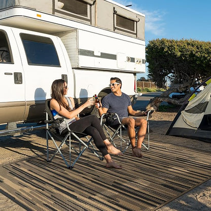 GENIMO Outdoor Rug for Patio Clearance, 6'x9' Waterproof Camping Mat, Reversible Plastic Straw Rugs for RV, Camper, Balcony, Backyard, Picnic, Deck (Black Brown)
