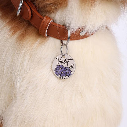 MYXGY Colorful Dog Tags Personalized, Engraved Dog Tags with Colored Printing for Pets, Customizable Cat Collar Holder Tag (Violet)