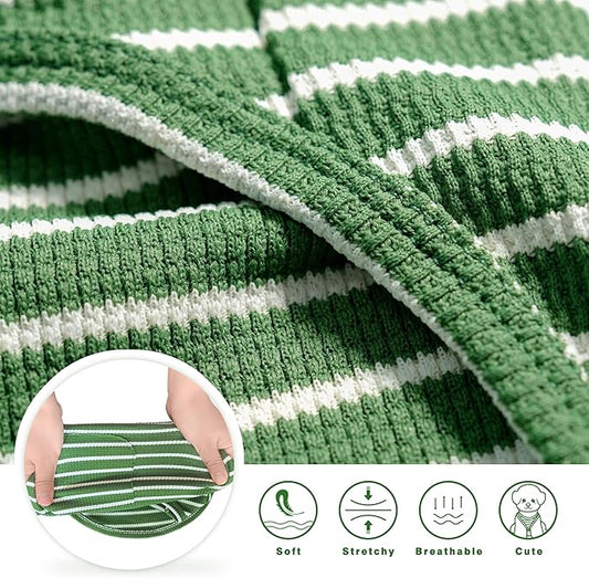 Dog Clothes, Stripe Dogs Shirts for Small & Medium Breeds, Pet Tank Top, Breathable Waffle Fabric Puppy Outfit, Shirt for Chihuahua, Yorkie, Dachshund, Corgi (Green, XLarge)