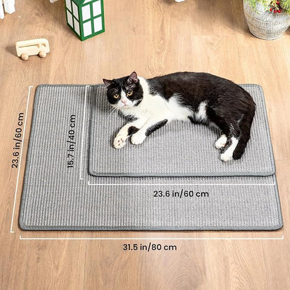 Cat Scratcher Mat,Natural Sisal Cat Scratch Pad with Hook&Loop Tape,Horizontal Floor Kitty Scratching Pads Rug for Indoor,Pet Furniture Protector for Couch&Carpets&Sofas, Large, Grey