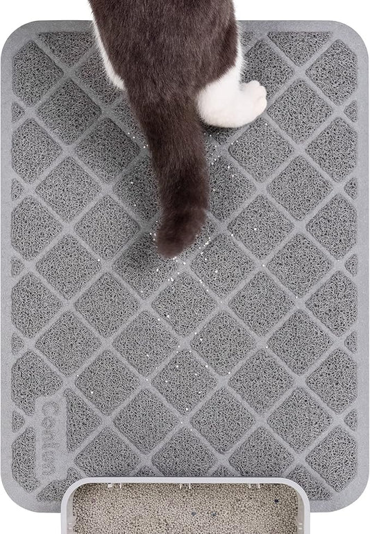 PVC Cat Litter Mat 24x15 Inch Grey, Non-slip, Less Waste Cat Litter Box Mat, Soft on Kitty’s Paws, Urine Waterproof