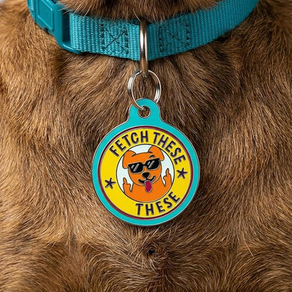 Bad Tags Personalized Dog and Cat ID Tags in 25+ Designs and 2 Sizes - 5 Lines of Custom Engraved Text - Funny Cute Personalized Pet Tags (Fetch These, Small (1 inch))