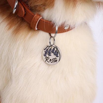 Colorful Dog Tags Personalized, Engraved Dog Tags with Colored Printing for Pets, Dog Name tag with deep Engraving, Custom pet ID Tags, Customizable cat Collar Holder tag (Bluebell)