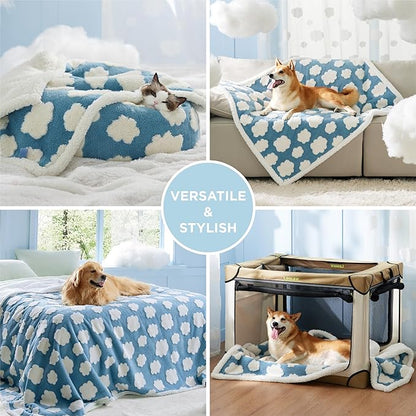 LE SURE Waterproof Dog Blanket for Medium Dogs - Washable Double Sided Dog Blankets with Warm Jacquard Shag and Soft Sherpa Fleece, Pet Cat Blanket for Couch Protection, 3D Textured Cloud, Blue