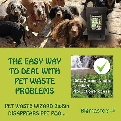 Biomaster Pet Waste Wizard BioBin Composter for Dog Poop - Outdoor Digester System with Enzyme Sachets - Eco-Friendly Disposal Unit 10"x18"