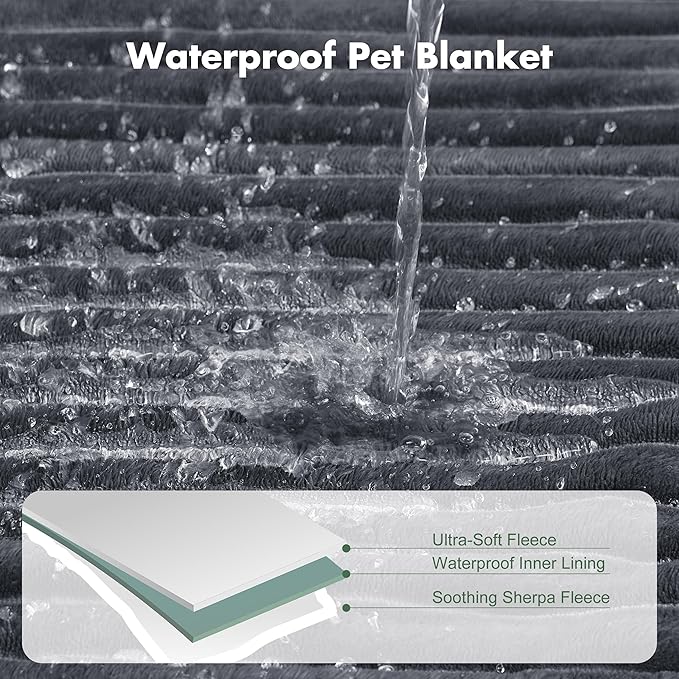 Waterproof Twin Blanket for Bed - Washable Large Dog Blankets for Bed Protector, Thick Cozy Fleece Calming Pet Blankets for Indoors & Outdoors, Dark Grey, 60"x80"