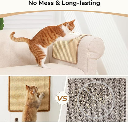 FUKUMARU 2 Packs Cat Scratching Mat, 19.6 x 11.8 Inch Natural Sisal Cat Scratch Pad Mats for Indoor Cats, Horizontal Cats Wall Scratcher Kitten Floor Rug with Sticky Tape, Furniture Protector