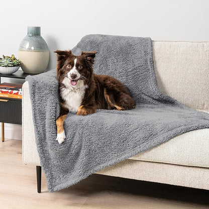 PetAmi Fluffy Waterproof Dog Blanket for Small Medium Dogs, Soft Warm Pet Sherpa Throw Pee Proof Couch Cover, Reversible Cat Puppy Bed Blanket Sofa Protector, Plush Washable Pad (Light Grey, 29x40)