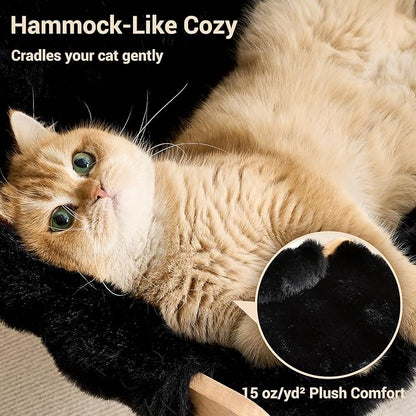 Solid Wood Cat Couch Bed for Indoor Cats, Modern Cat Sofa with Ultra-Soft Plush Surface Washable, Reclined Backrest, Elevated Elevated Cat Lounge Furniture for Small to Adult Pets, Sheen Black
