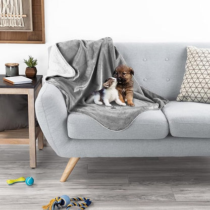 Waterproof Pet Blanket - 30x40-Inch Reversible Sherpa Fleece Throw Protects Couches, Cars, and Beds from Spills, Stains, and Fur by PETMAKER (Gray)