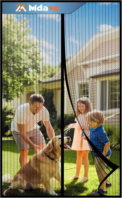Magnetic Screen Door,Screen Door Mesh,Keep Bugs Out, Easy Install Works with Front Doors, Sliding Doors,Fit Door Size 72 x 80 Inches Black