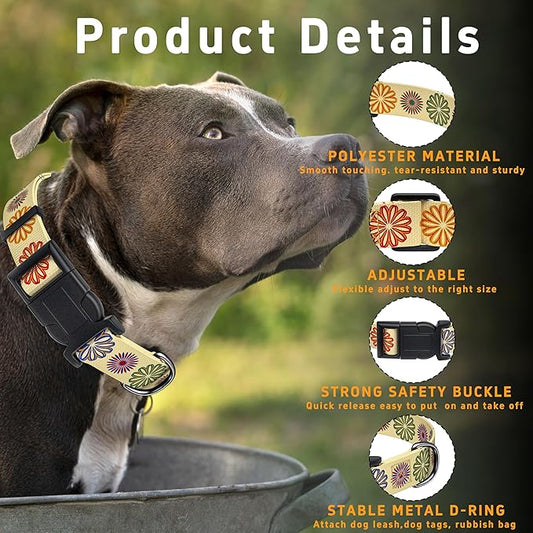 Dog Collar, Classical Indian Spirit Boys Girls Puppy Collar for Small Medium Large Dogs, Adjustable Soft Indian Pet Collar with Safety Buckle for Male Females(Beige,S)