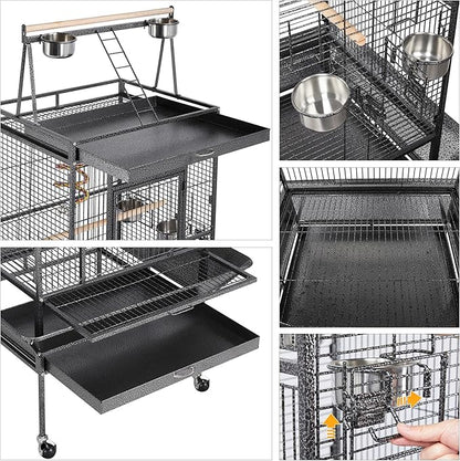 Yaheetech 68-inch Rolling Play Top Large Parrot Bird Cage for African Grey Cockatiel Conure Lovebird Parakeet Budgie