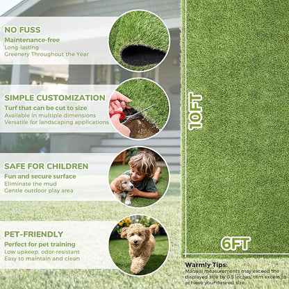 Artificial Grass Rug Indoor Outdoor, 6 x 10FT Faux Grass Turf with Drainage Holes, Realistic Artificial Lawn Rug Dog Pets Mat, Turf Carpet for Garden Lawn Landscape Balcony Patio Backyard Easter Decor