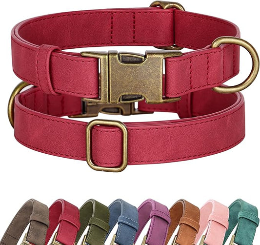 Didog Soft PU Leather Dog Collar, Stylish Quick Released Dog Collars for Medium Dogs, Easy Clean Adjustable Pet Collar for Daily Walking, Red, M Fit 13-21" Neck