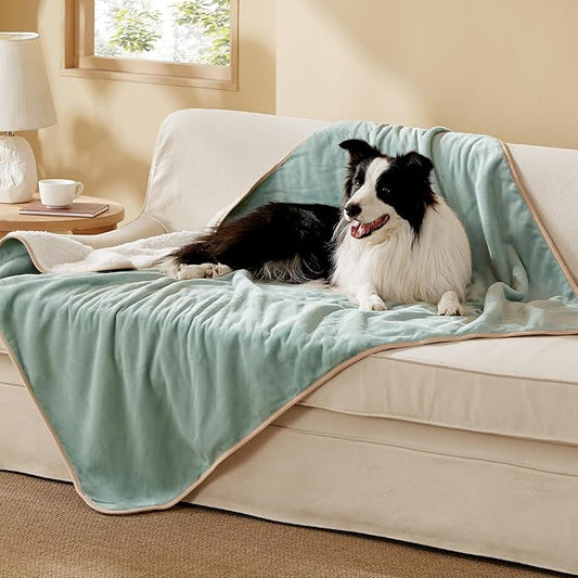 Bedsure Waterproof Dog Blankets for Large Dogs - Large Cat Blanket Washable for Couch Protection, Sherpa Fleece Puppy Blanket, Soft Plush Reversible Throw Furniture Protector, 40"X50", Light Green