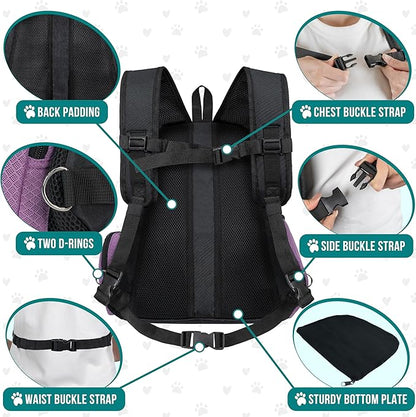 PetAmi Adjustable Cat & Dog Front Chest Carrier Backpack, Ventilated for Hiking & Camping, Max 10 lbs, Purple