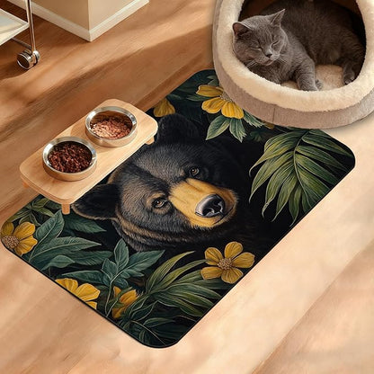 Brown Bear Dog Food Mat,Forest Absorbent Pet Feeding Mat for Food and Water Bowl,Quick Dry Dog Placemat Non Slip Rubber Backing Waterproof Pet Supplies 16" x 24"