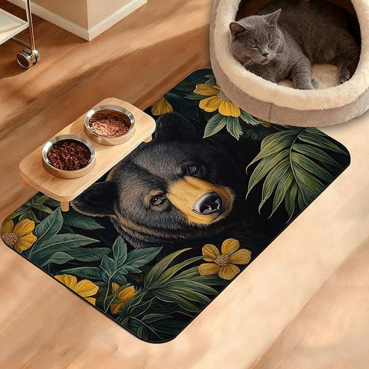 Brown Bear Dog Food Mat,Forest Absorbent Pet Feeding Mat for Food and Water Bowl,Quick Dry Dog Placemat Non Slip Rubber Backing Waterproof Pet Supplies 16" x 24"