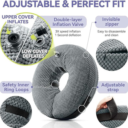 Soft Inflatable Dog Cone Alternative - Neck Donut E Collar for Large, Medium, Small Dogs & Cats - Post Surgery Recovery Collar to Stop Licking - Grey