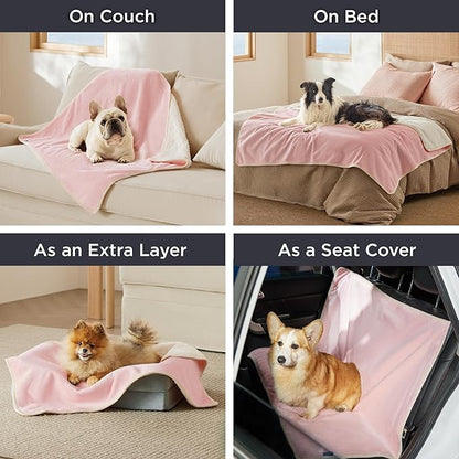 Bedsure Waterproof Blanket for Bed - Sherpa Fleece Waterproof Dog Blankets for Large Dogs, Pet Blankets for Bed/Couch/Dog Crate, Soft Plush Reversible Furniture Protector, Twin Size, 80"x60", Pink