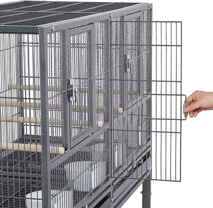 Yaheetech 41.5" Stackable Divided Breeder Breeding Parakeet Bird Cage for Canaries Cockatiels Lovebirds Finches Budgies Small Parrots with Rolling Stand, Black