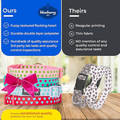 Blueberry Pet Adjustable Flocking Dog Collar with Detachable Velvety Bowtie - Heart in Gothic Grape, Small, Neck 12"-16"