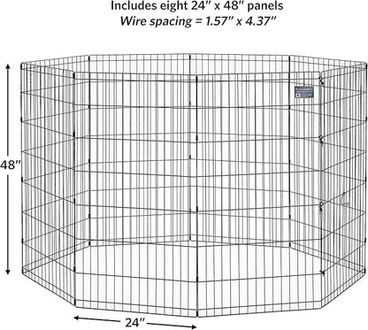 MidWest Homes for Pets Folding Metal Dog Exercise Pen, Indoor/Outdoor Playpen with No Door, Provides 16 Sq Feet of Play Space, 48-Inches Tall, Black E-Coated