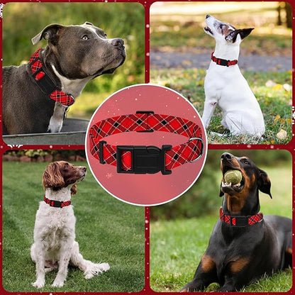 Christmas Plaid Dog Collar, Classical Boys Girls Puppy Collar for Small Medium Large Dogs, Adjustable Soft Pet Collar with Safety Buckle for Male Females(Red Plaid, XS)