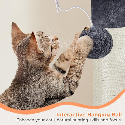 Yaheetech 57in Multi-Level Cat Tree Tower with Extended Platform, Padded Perch, Scratching Posts, and Ball — Indoor Activity Center for Large Cats