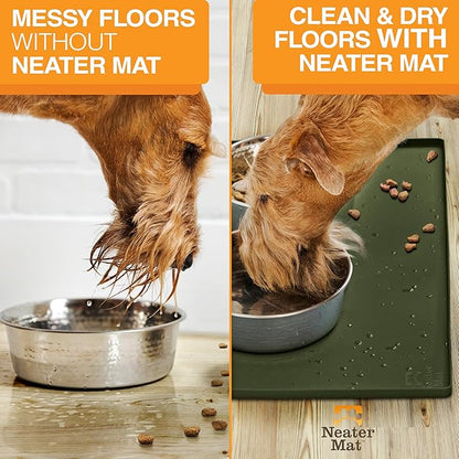 Neater Pet Brands Neater Mat Pet Mats for Food and Water, Cat & Dog Bowl Mat Waterproof Silicone, Feeding Tray, Dog Food Mats for Floors, Placemat w/Raised Edge for Under Bowls, 24" x 16", Olive