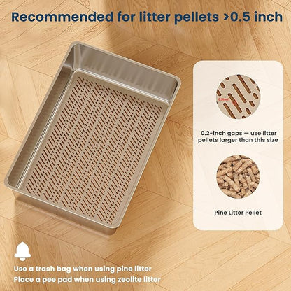 Stainless Steel Sifting Litter Box for Pine Pellets, 23.6" x 15.7" x 11.8" Large Sifting Cat Litter Box with Sifter, High Side for Big Cats, Anti-Leakage, Odor Control, Includes Scooper