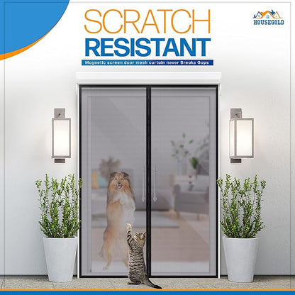 Magnetic Closure Screen Door for 62"x81" French Door Sliding Door Pet and Dog Friendly, Durable Fiberglass Mesh Double Door Screen Mesh Retractable Curtain, Keep Bugs. Mosquito Out, Fly Screen