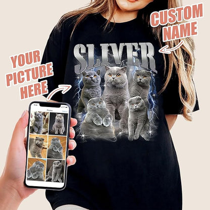 H-DEWALL Custom Shirts Custom Bootleg Rap Shirt for Him Custom Face Shirt with Photo Pet Custom Tees Gift for Dog Cat Lover
