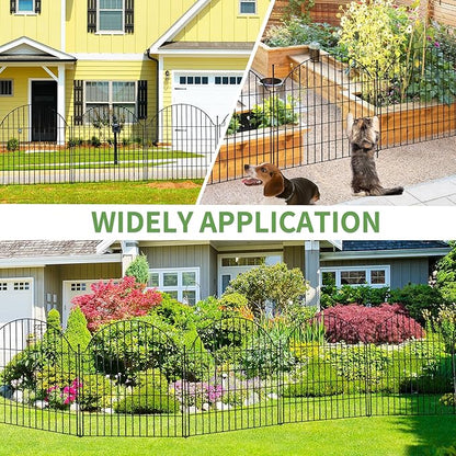 Decorative Metal Garden Fence with Gate Lock 10 Panels, 32in (H) x 23.6ft (L) No Dig Dog Fence Outdoor for Yard, Temporary Rustproof Metal Wire Rabbit Dog Garden Border Fencing for Patio