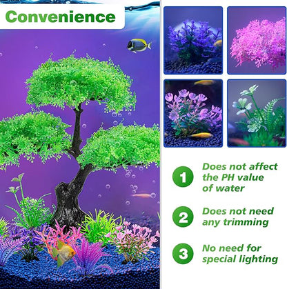Ameliade Aquarium Artificial Plastic Plants Decoration, Aquarium Tree Decor Set, Goldfish Betta Fish Tank Decorations Hides Accessories (Green)