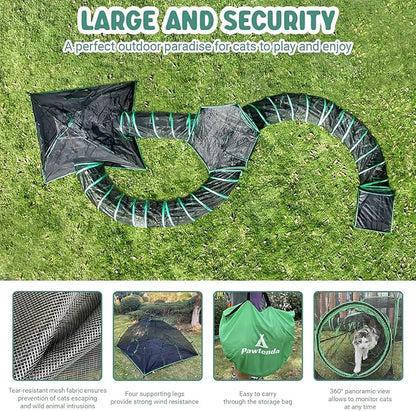 6-in-1 Cat Tents for Outside, Portable Outdoor Cat Enclosures for Indoor Cats, Pet Play Cage with Tunnels for Outside, Outdoor Catio, Pet Playpen Including 3 Tents and 3 Tunnels