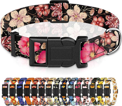 Dog Collar for Boys Girls, Floral Puppy Collar for Small Medium Large Dogs, Adjustable Soft Pet Collar With Safety Buckle for Male Females (Red Floral, M)