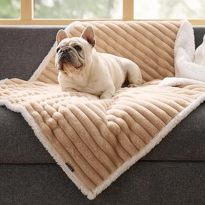 Bedsure ComfyFleece™ Waterproof Dog Blankets for Medium Dogs - Soft Puppy Cat Blanket Corduroy Fleece Washable, Cozy Calming Reversible Furniture Protection for Pet Kitten Doggy,30"x40", Tuscan Beige