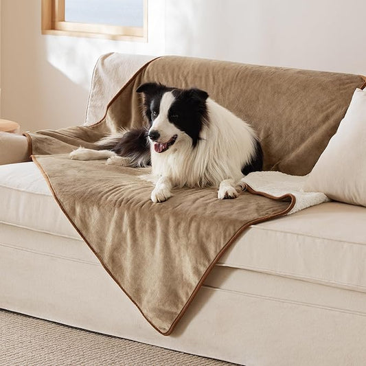 Bedsure Waterproof Dog Blankets for Extra Large Dogs - XL Cat Blanket Washable for Couch Protection, Sherpa Fleece Puppy Blanket, Soft Plush Reversible Throw Furniture Protector, 50"x60", Camel