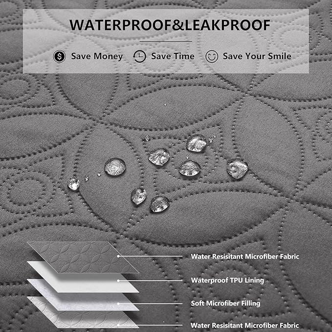 Waterproof Dog Blanket, 30x53 inches Small Pet Couch Covers for Sofa, Chair Bed Furniture Protector from Dogs Washable and Reversible-Lightgrey+Darkgrey