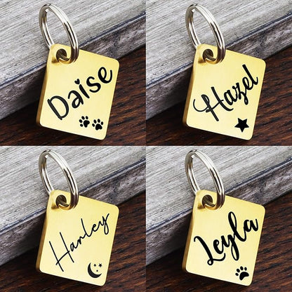 Ultra Joys Dog ID Tag, Custom Dog Tag Personalized Cat Tag, Pet ID Tag, Brushed Stainless Steel Diamond Dog Tag Gold Small