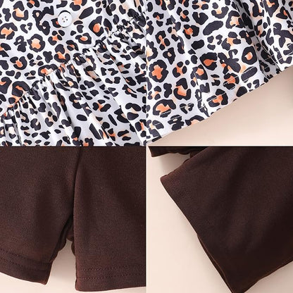 Toddler Baby Girls Summer Clothes Outfits Ruffled Sleeve Dinosaur Shirt Leopard Tops and Shorts Pants Sets 2PCS