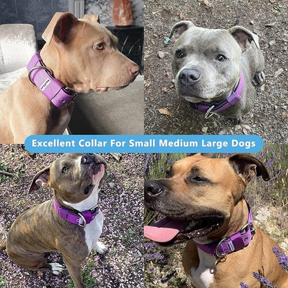 Heavy Duty Tactical Dog Collar - 1.5" Width Military Durable Thick Nylon with Adjustable Metal D Ring & Buckle Working Training K9 Collar for Medium Large Dogs (L(20"-23"), Purple)