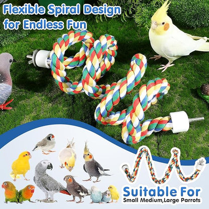 iplusmile Bird Rope Perch Swing & Climbing Toy - 40-Inch Extra Long Soft Spiral Colorful Cotton Rope for Parrots Cockatiels Parakeets Budgie Cage Accessories