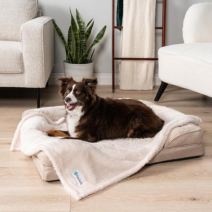 PetAmi Dog Blanket for Large Medium Dogs, Beige Fluffy Soft Sherpa Fleece for Puppy, Kitten, Doggie - Calming Pet Throw for Bed, Washable Sofa Couch Cover, Large 40x60