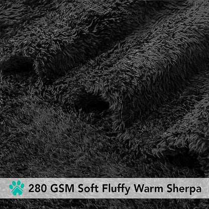 PetAmi Dog Blanket for Large Dogs, Black Fluffy Soft Sherpa Fleece for Puppies, Kittens, Calming Pet Throw for Bed, Washable Sofa Couch Cover, X-Large 60x80