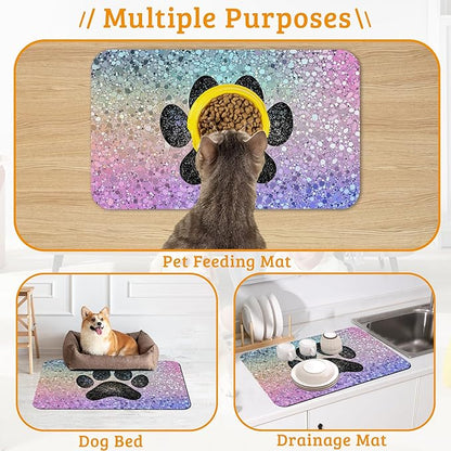 Pet Feeding Mat,Dog Paw Absorbent Dog Cat Food Mat Dog Mat with Rubber Backing,Non-Slip Water Bowl Placemat,Pet Supplies 12" x 20"