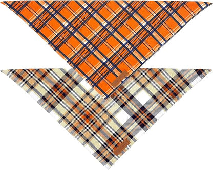 Realeaf Fall Dog Bandanas 2 Pack, Reversible Orange Plaid Holiday Pet Scarf for Boy and Girl, Premium Durable Fabric, Halloween Thanksgiving Bandana for Small and Medium Dogs (Small)