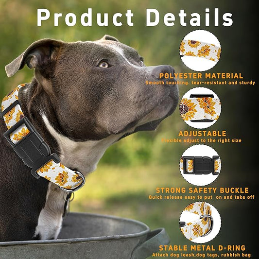 Dog Collar, Floral Boys Girls Puppy Collar for Small Medium Large Dogs, Soft Adjustable Collar with Safety Buckle for Male Females (XS, White Floral)